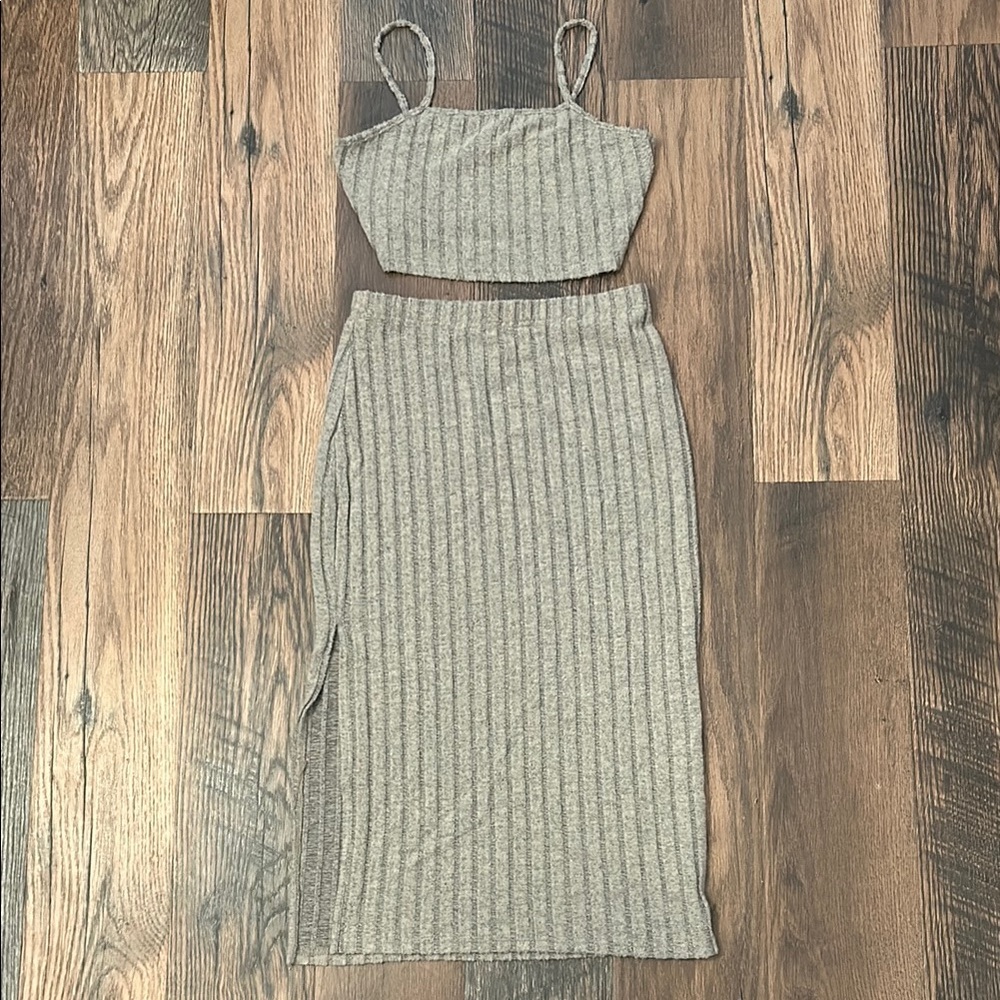 Beige striped maxi dress set